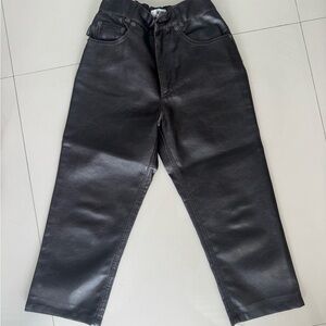 Moschino Black Faux Leather Pants with Red Patch